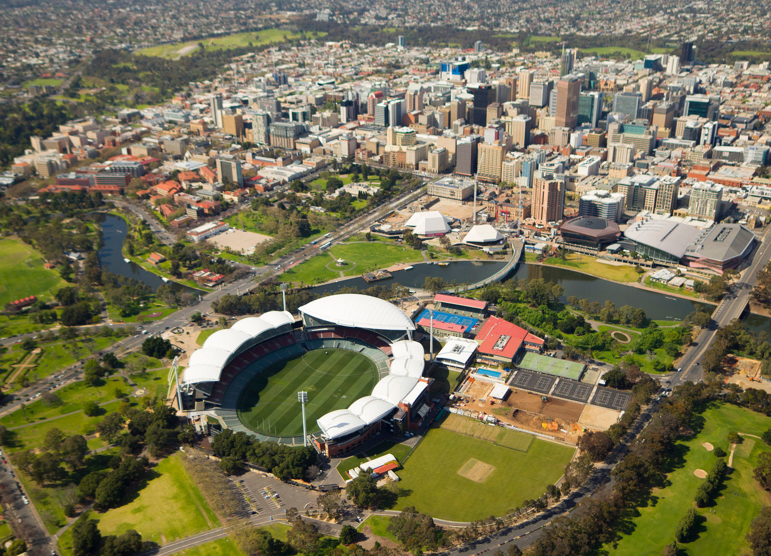 Aerial photo of the city of Adelaide, South Australia.